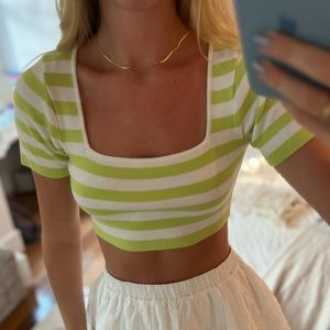 Neon yellow/green and white stripe crop top